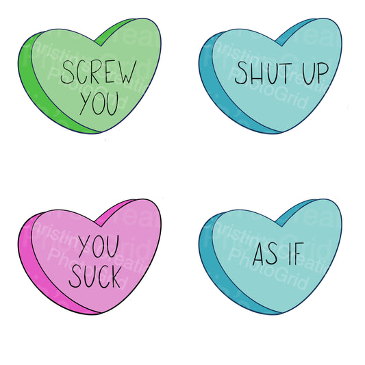 Sarcastic Words Candy Heart- Stickers